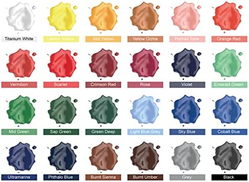 Acrylic Paint Set 24 Colors Craft Paints in Tubes with 10 Art Brushes Rich Pigment for Artists Beginners Painting on Canvas Wood Fabric Crafts, 36ml/Tube