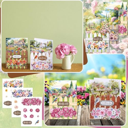 Gueevin 18 Set Petals Picket Fence Card Making Kit for Card Making Supplies & Crafting with Sticky Foam Pads Spring Handmade DIY Supplies Holiday Gift for Birthday Party