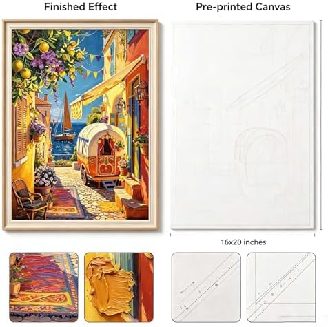 Paint by Numbers Kit for Adults - Mediterranean Coastal Town, DIY Paint by Number, Oil Painting Style Canvas Art, Paint by Numbers for Adults for Wall Decoration & Relaxation