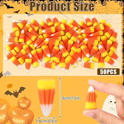 JUNEBRUSHS 50 Pcs Fake Candy Corn Resin Halloween Table Decorations