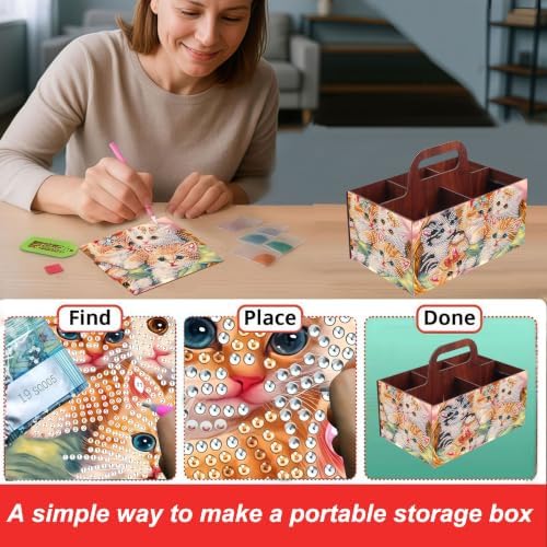 LSQFS Cat 5-Grid Wooden Diamond Painting Storage Box with Handle for Adults