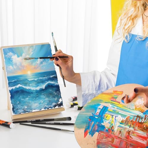 6 Pack Canvas with Tabletop Easel, Art Canvas Kit for Beginners | 6 Canvases in 3 Sizes 6 x 8,8 x 10,9 x 12 Inches,Foldable Adjustable Tabletop Wood Easel for Kids Students