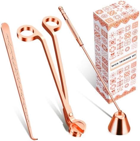 Calary 3 in 1 Candle Care Kit - Wick Trimmer, Snuffer & Dipper Set (Rose Gold)