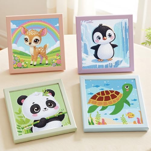 NANZHOO Diamond Art Kits for Kids, 6 Pack 5D Cartoon Diamond Painting Kits for Adults Beginner, Cute Animals DIY Big Gem Art Arts and Crafts for Kid Mosaic Kits for Gift Home Wall Decoration 6X6 inch