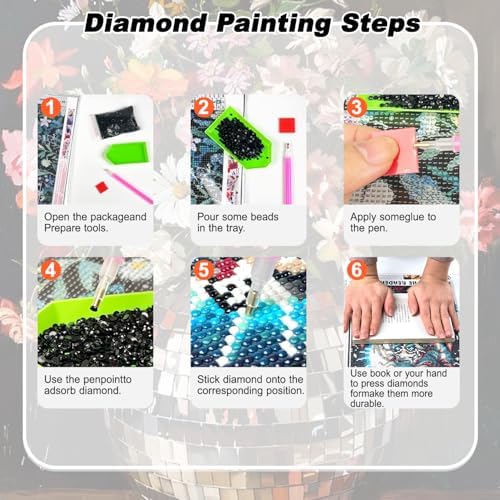 AIBOERL Diamond Art Kits for Adults,Disco Diamond Painting Wall Decor | Round Drill Flower Diamond Painting for Beginners DIY Rhinestone 5D Diamond dots(Gemstone Craft)Wall Art Gift 12x16IN