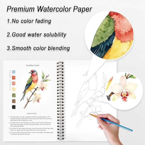 Watercolor Workbooks Birds, 15 Beautiful Paintings for Water Color Book Adult, Watercolor Coloring Book for Beginners, Watercolor Workbook for Adults Teens (Without Palette, Birds)