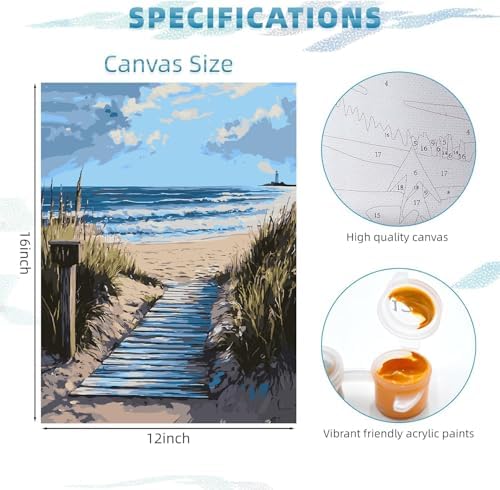 EIBEILI Seaside Scenery Paint by Numbers Kit for Adults Beginner,Beach Adult Paint by Number Kits on Canvas,Easy Canvas Paint by Numbers for Adults for Home Wall Decoration 12 X 16 inch