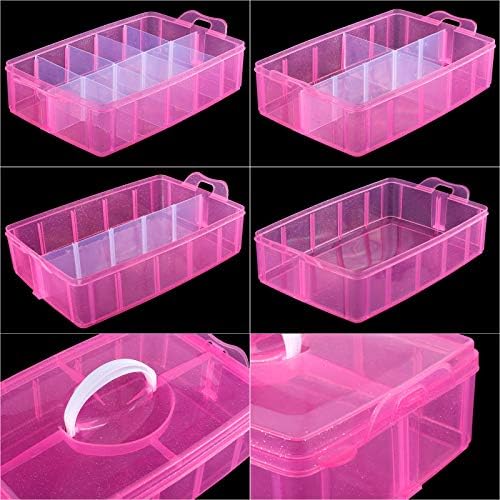 Bead Organizer 3 tier 30 grid Stackable Craft Hair Tackle Storage Pink | Stackable 3-Tier Design, Divided Compartments, for Beads Art Supplies Washi Tape Seeds Hair Accessories and Nails
