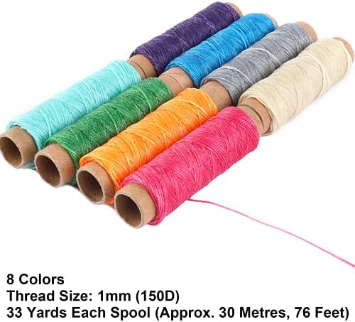 JANYUN 150D Waxed Leather Sewing Thread 264 Yards 8 Colors Cord for Craft