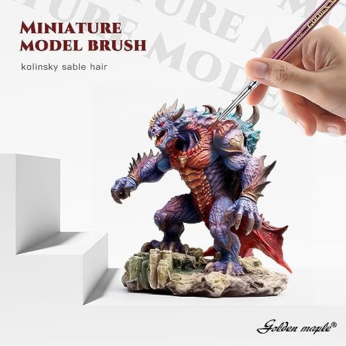 Kolinsky Sable Miniature Paint Brushes - Golden Maple Professional Ultra Fine Point Brush for Miniature, Model Painting & Watercolor Details - Size 3/0 4/0 5/0