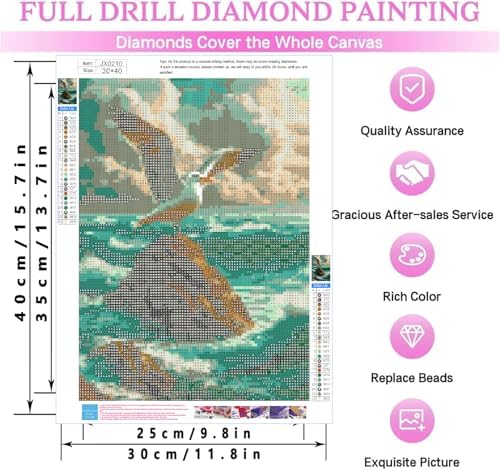 KYOQFVN Seagull Diamond Painting Kits for Adults, 5D Sea Diamond Art Full Round Drill for Adults, DIY Paint with Diamonds Crafts for Home Wall Decoration 12×16Inch, Bird