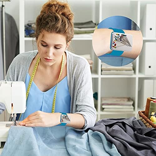 WILLBOND Magnetic Wrist Sewing Pincushion with 100 Pcs 1.5" Pins, Dark Blue
