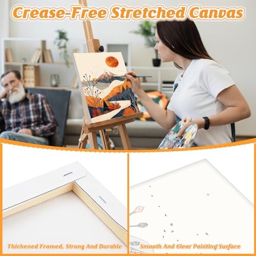 KEYIFA Paint by Numbers for Adults on Framed Canvas - with Wooden Easel, Mountain Range Painting by Number Kit for Beginners, DIY Scenery Acrylic Paint-by-Number Kits for Home Wall Decor (8x12 inch)