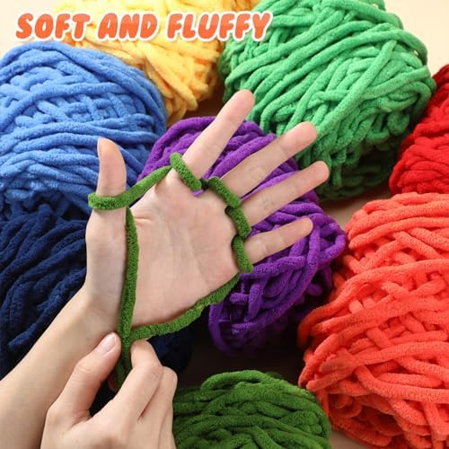 Buryeah 8 Pack Chunky Chenille Yarn for Crocheting, Rainbow Colors