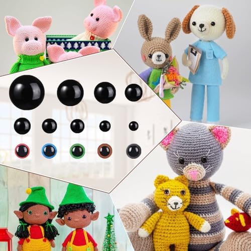 408Pcs Safety Eyes for Crochet 6-30mm Plastic Colorful Safety Eyes for Amigurumi with Washers Black Stuffed Animal Eyes for Craft Teddy Bear