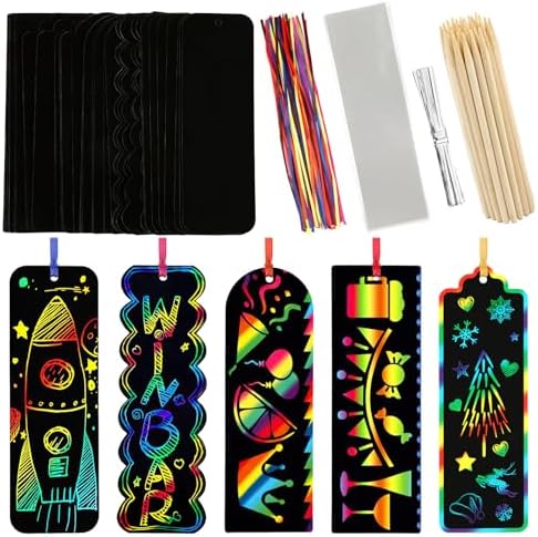 PEASUG Scratch Art for Kids, 40 Sets in 5 Styles Scratch Art Bookmarks