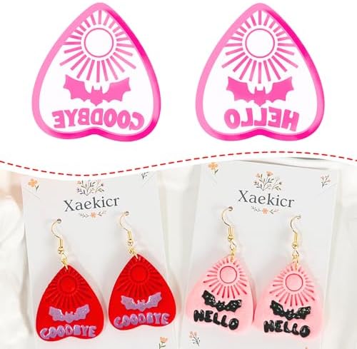 Xaekicr Halloween Clay Earring Cutters - Planchette Style Polymer Clay Cutters with Text & Bat Design, Clay Tools for DIY Jewelry Making