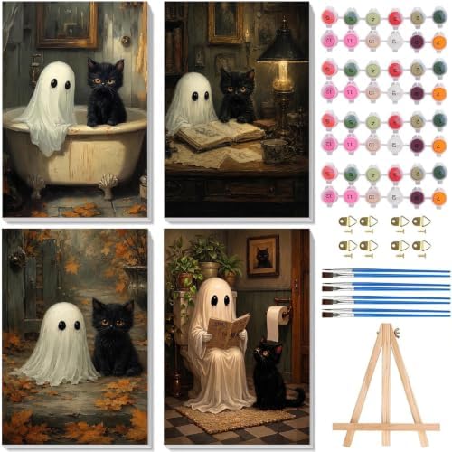 Halloween Paint by Numbers Kit for Adults Framed with Easel, 8x12 in