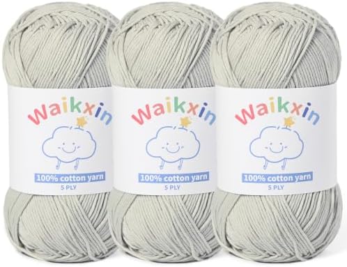 3 Pack of 100% Cotton Yarn for Crocheting,Baby Yarn for Crocheting Soft,5 Ply Milk Cotton Yarn,#2 Sport Weight Cotton Yarn,10.6oz/787.4yds Amigurumi Yarn for Puzzle,Clothes&DIY Crafts.(3 Light Grey)