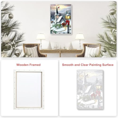 SENQAO Christmas Paint by Numbers for Adults Framed, Winter Church Adults' Paint-by-Number Kits, Adult Paint by Number Kits on Canvas, Acrylic Number Painting for Home Decor, 8x12inch