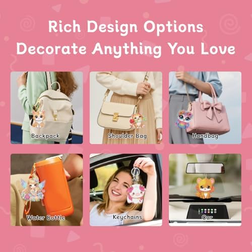 Masendp 8 Piece 5D DIY Animal Diamond Painting Double Sided Keychain Set, Flower Diamond Pendant Hanging Animal Art Decoration for Adult Beginner Pack Birthday Family Party Decoration
