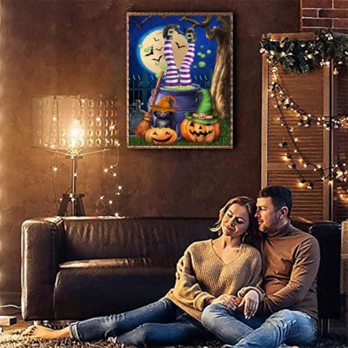 VIGEGU Halloween Diamond Art Kits for Adults Beginners,Witch Diamond Painting Kits for Adults,5D Full Drill DIY Diamond Dot Gem Art Kit Wall Home Decor Arts Craft 12x16 inch