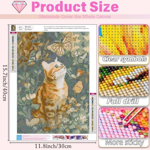 Diamond Art Kits for Adults,Cat Flower Diamond Painting for Beginners