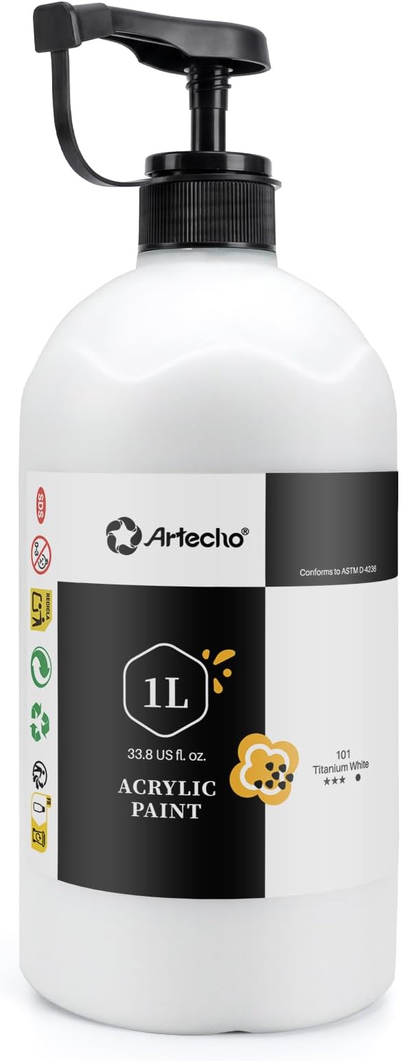 Artecho Titanium White Acrylic Paint 1000ml / 33.8 fl oz Pump Dispenser