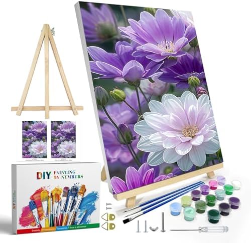 JOOZ Paint by Numbers Kits for Adults with Frame, Flowers Paint by Numbers for Adults, Paint by Number Canvas for Adults with Easel, DIY Acrylic Oil Painting Kit for Home Wall Decor 8 x 12 Inch