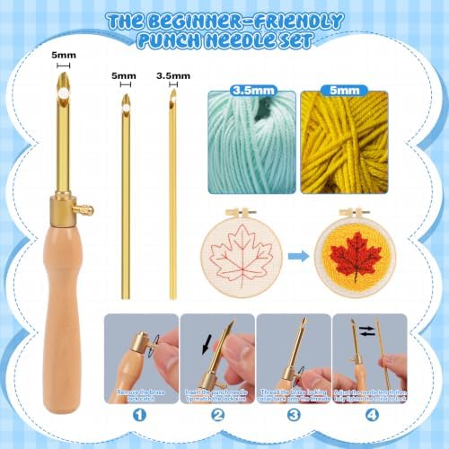 Punch Needle Kit Adults Beginner, Adjustable Punch Needle Tool