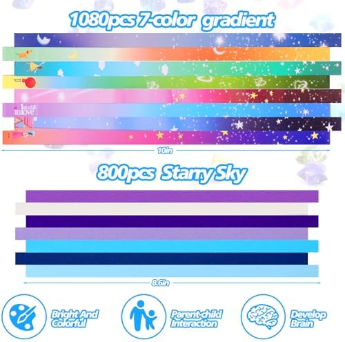 Vodolo Star Origami Paper ,1880 Sheets Solid Color Gradient Color Strip Double Sided Origami Stars Paper Lucky Star Decoration Paper Strips DIY Hand Art Crafts