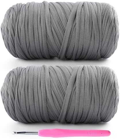 2 Pack T-Shirt Yarn for Crochet - 800 g/260 yds, Soft Elastic Fabric, Light Grey