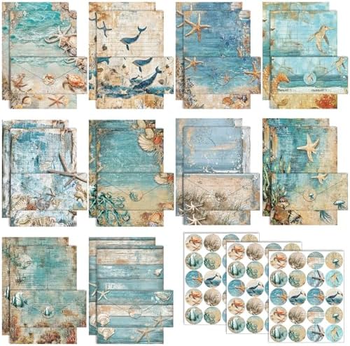 TaoBary 160 Pcs Ocean Stationery Paper and Envelopes Set, 8.5 x 11''