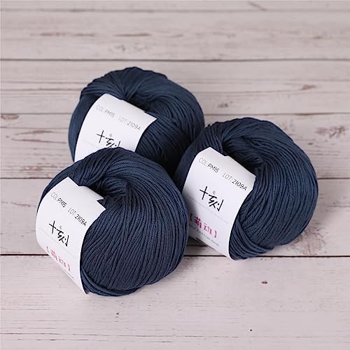 Fine Weight Knitted and Crocheted Cotton Yarn, 100% Long Staple Cotton Yarn, Baby Sports, 2 Packages of 100g/3.52oz (Per Skein 50g/162yards)-Navy Blue