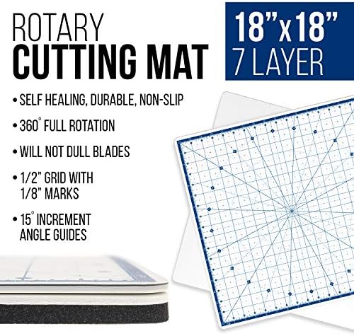 U.S. Art Supply 18"x18" Self-Healing Cutting Mat 7-Ply - Rotary White/Blue