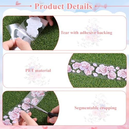 12 Rolls Floral PET Tape for Journaling and Scrapbooking Aesthetic Washi Tapes Floral Journaling Tape for Art Crafts, Aesthetic Washi Tapes Scrapbooking Supplies