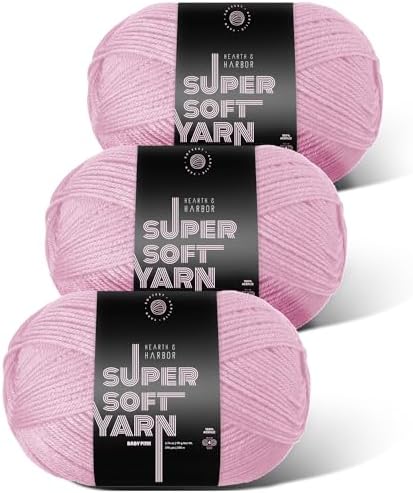 Acrylic Yarn for Crocheting & Knitting – Soft Crochet Yarn for Crocheting, 3 Pack of 370 Yards, Perfect for Crafts & Amigurumi, Medium Worsted Weight 4, Baby Pink