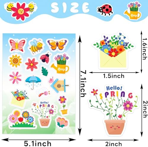 Ozepao 444 Pcs Spring Stickers for Kids, 24 Sheets Spring Garden Stickers Bulk for Water Bottles Gifts Bags Cards Envelopes Decor