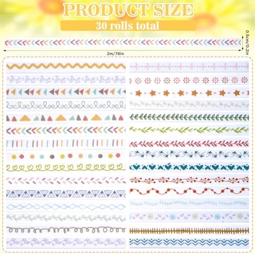 EORTA 30 Rolls Floral Washi Tapes Set, Slim 5mm Plant Masking Tape, Decorative Geometric Sticker for Detailed Scrapbooking, Arts, Wrapping, Journaling, Planner, DIY Craft, Fresh Botanical & Geometric