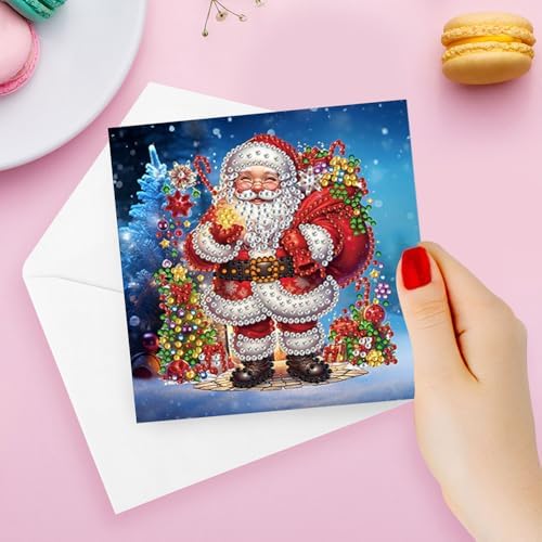 POETRYDRAW 12 Pack 5D DIY Diamond Art Painting Santa Claus Greeting Card Kit, Diamond Art Birthday Holiday Greeting Card, Crafts Kit Creative with Envelope