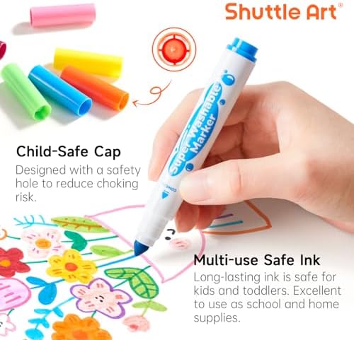 Shuttle Art Super Washable Markers, 30 Colors Broad Line Conical Tip Markers for Kids, Ultra Clean Coloring Book Marker Set, Home Classroom School Supplies for Toddlers Kids Adults Students Teachers