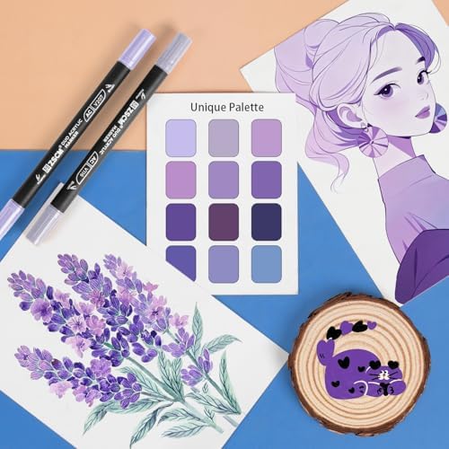 ZSCM 12 Purple Acrylic Paint Markers, Dual Fine & Brush Tip Acrylic Pens