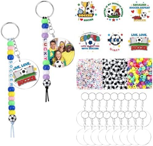 900Pcs 24 Sets Soccer Keychain Making Kit, DIY Soccer Gifts Crafts