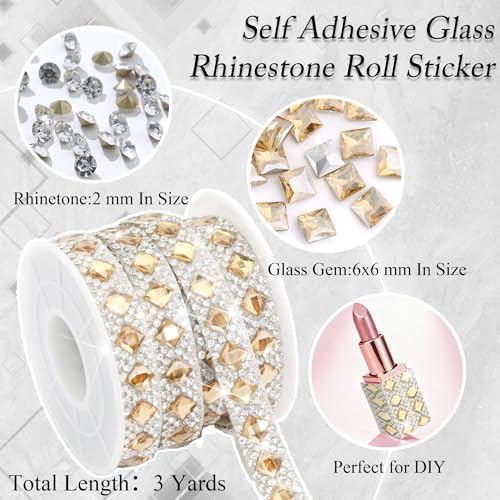 Gold Glass Gems Crystal Rhinestone Ribbon 1 CM Wide Diamond Strip