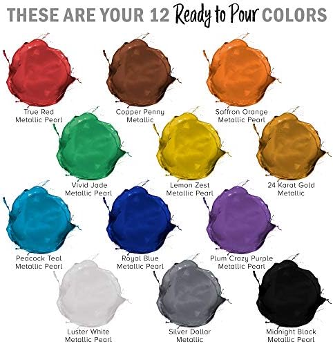 Pouring Masters 12 Color Metallic Ready to Pour Acrylic Pouring Paint Set