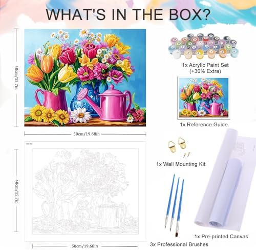 Natuyalo Flowers Vase Paint by Numbers for Adults, DIY Paint by Numbers Kit with Brushes and Pigment, Watering Pot Acrylic Painting for Home Wall Decor Art Gift 16x20 Inch