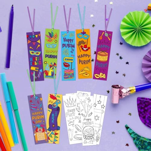 72Pcs Purim Color Your Own Bookmarks, Coloring Blank Bookmarks for Kids