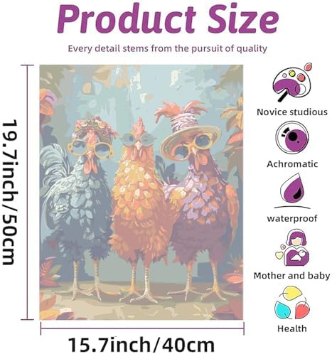 Paint by Numbers Kit for Adults Beginners,Abstract Rock Chicken16x20 inches