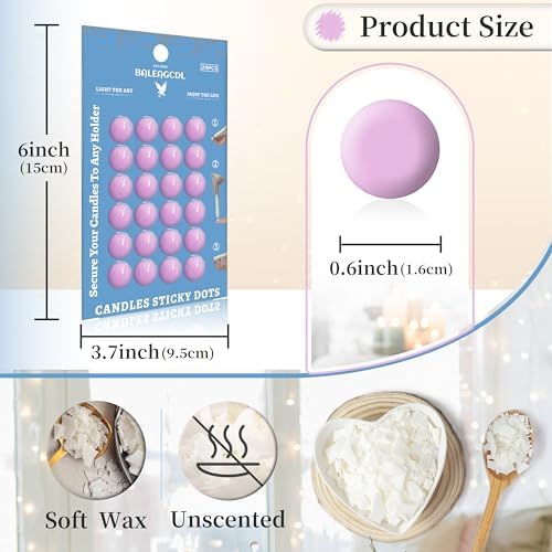 Candle Sticky Dots - Purple Wax Candle Adhesive Dots - Unscented Cire Adhesive for Secure Candle Placement - Easy Clean for DIY Projects - Pack of 24
