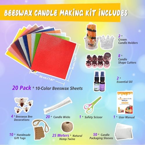 Beeswax Candle Making Kit for Kids, DIY 100% Pure Colorful Beeswax Sheets